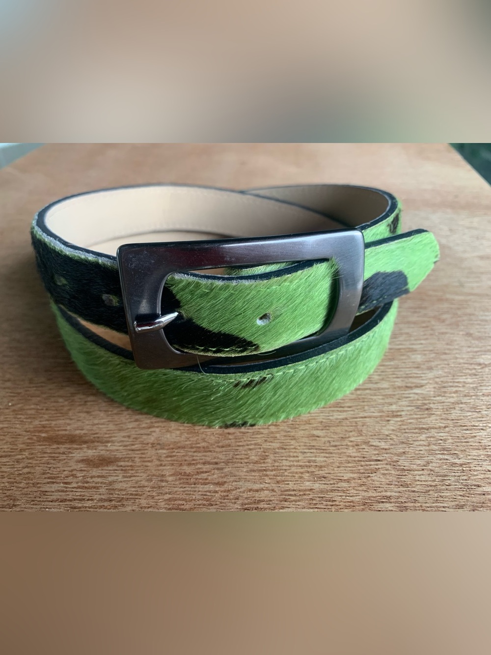 Elite Fresno CA  Lime Green Hair on Hide Leather Cowhide Belt  Medium